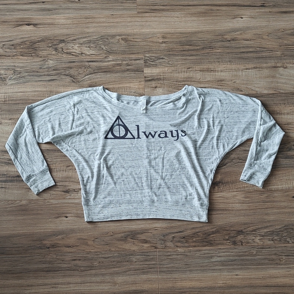 EUC Harry Potter Always Deathly Hallows Grey Crop Shirt